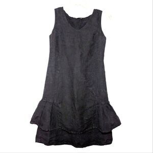 Black 100% linen tiered ruffle dress